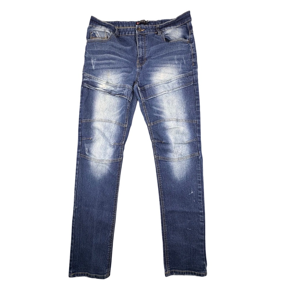 Southpole Mens Skinny Moto Jeans Blue Dark Wash‎ 36x32 Distressed Streetwear